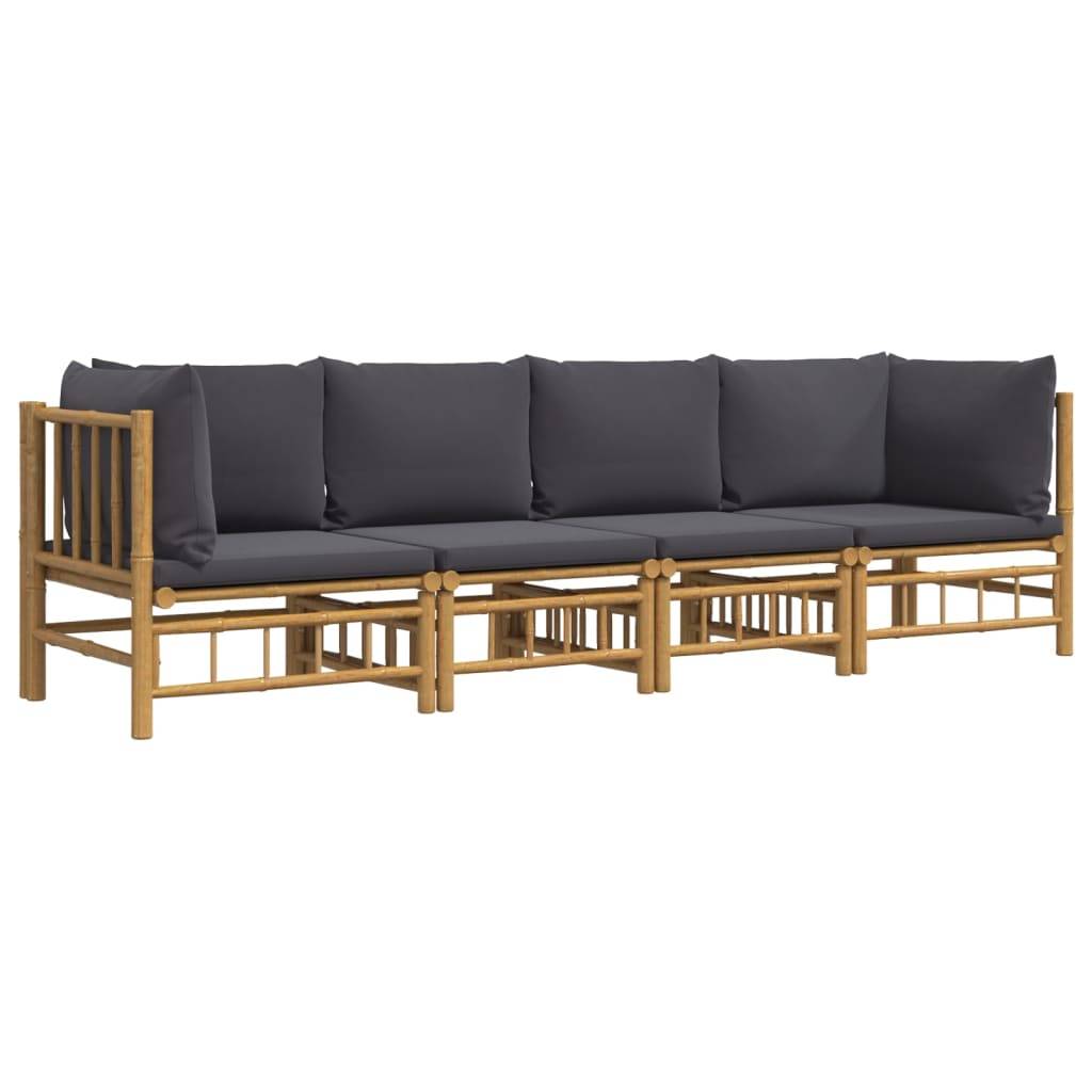 ComfortXL - Ensemble Canapé Jardin Bambou 4 pcs Coussins Gris Foncé Modulaire – ComfortXL Outdoor Living - Image 3