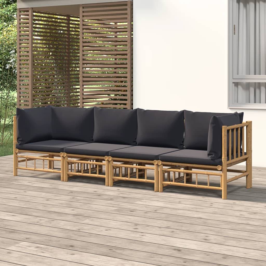 ComfortXL - Ensemble Canapé Jardin Bambou 4 pcs Coussins Gris Foncé Modulaire – ComfortXL Outdoor Living - Image 1