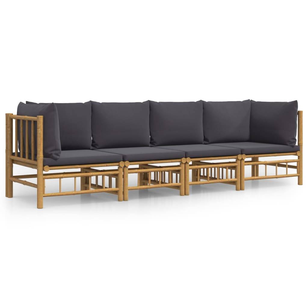 ComfortXL - Ensemble Canapé Jardin Bambou 4 pcs Coussins Gris Foncé Modulaire – ComfortXL Outdoor Living - Image 2
