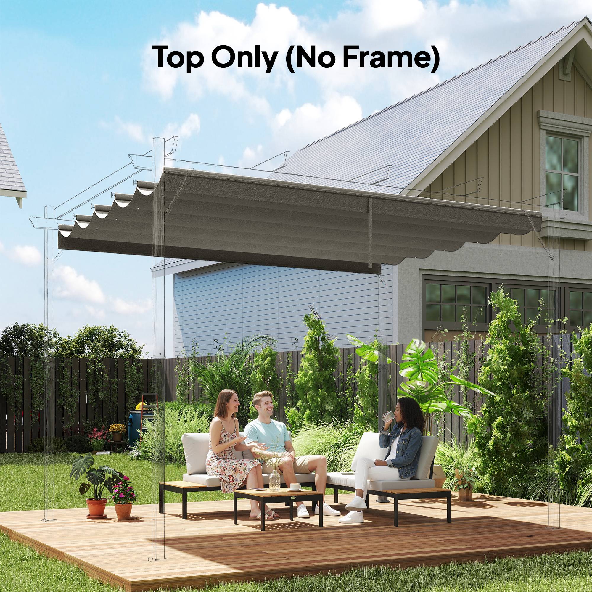 Outsunny - Toile de toit pergola tonnelle rétractable 3x3m toile gris clair - Outsunny - Image 4