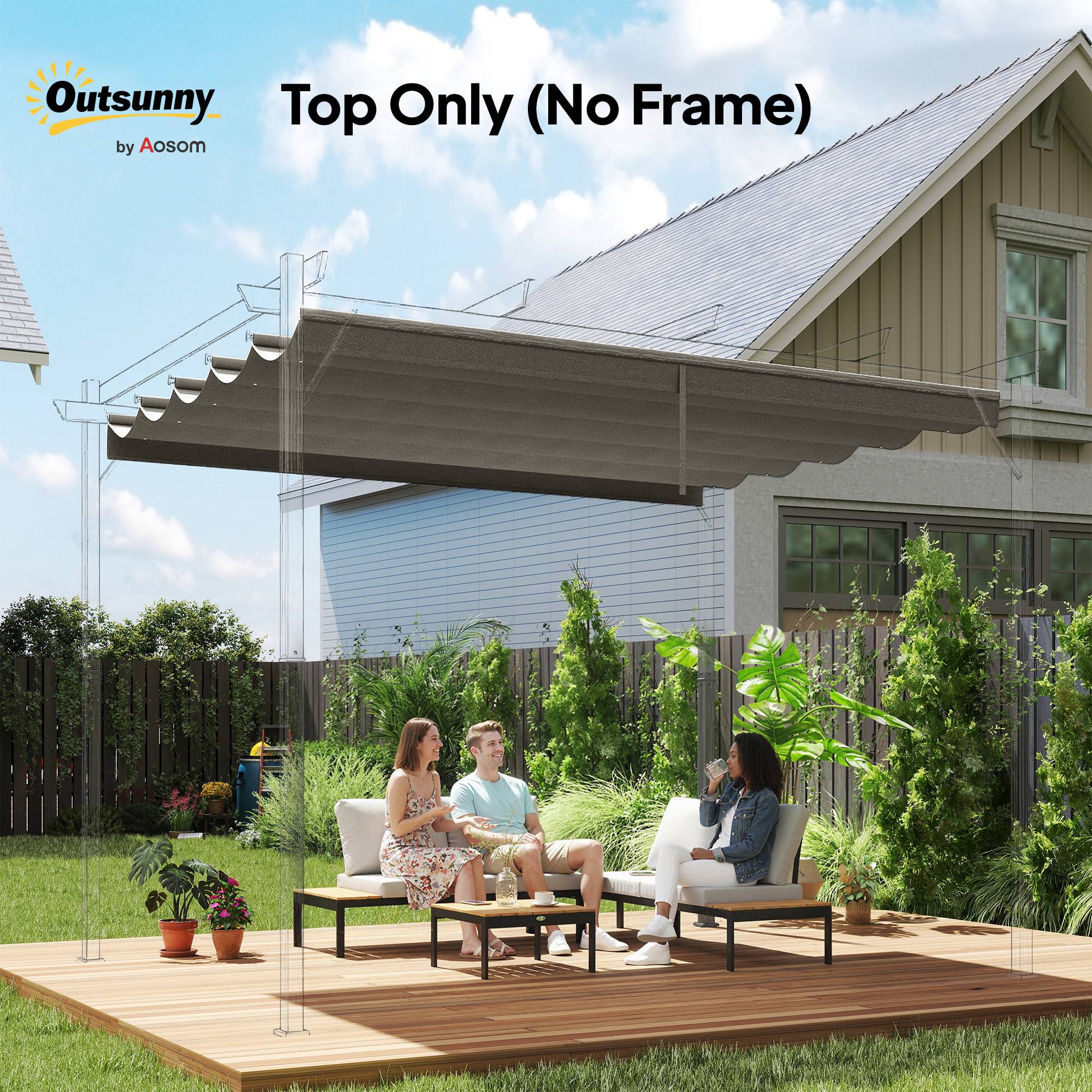 Outsunny - Toile de toit pergola tonnelle rétractable 3x3m toile gris clair - Outsunny - Image 10