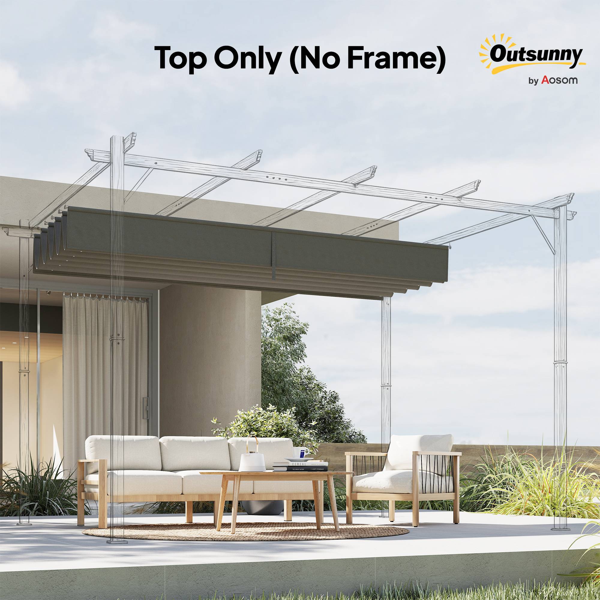 Outsunny - Toile de toit pergola tonnelle rétractable 3x3m toile gris clair - Outsunny - Image 8