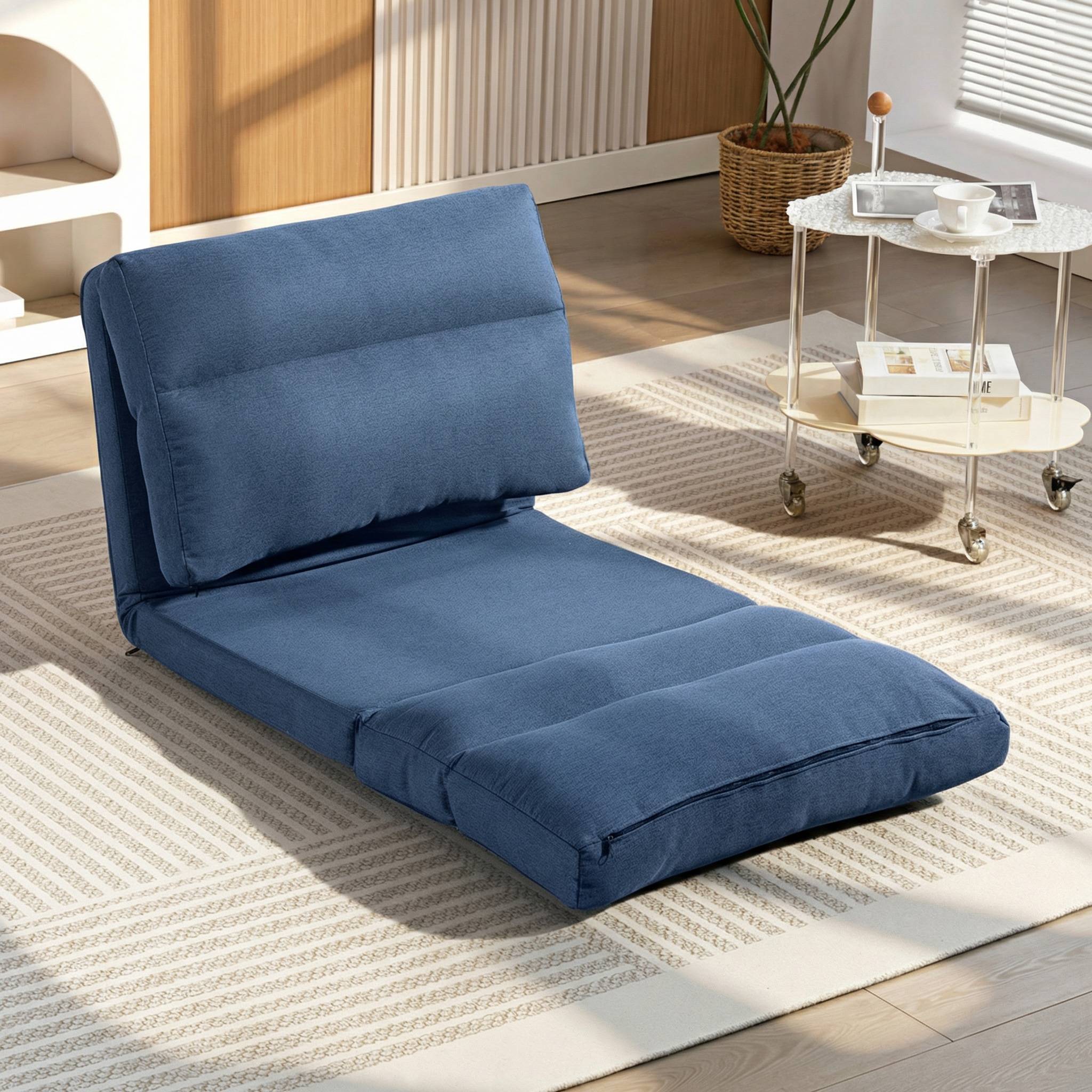 Fauteuil de sol canapé paresseux fauteuil convertible en lit inclinable 90° à 180° tissu - 70 x 72 x 56 cm - bleu foncé - Image 4