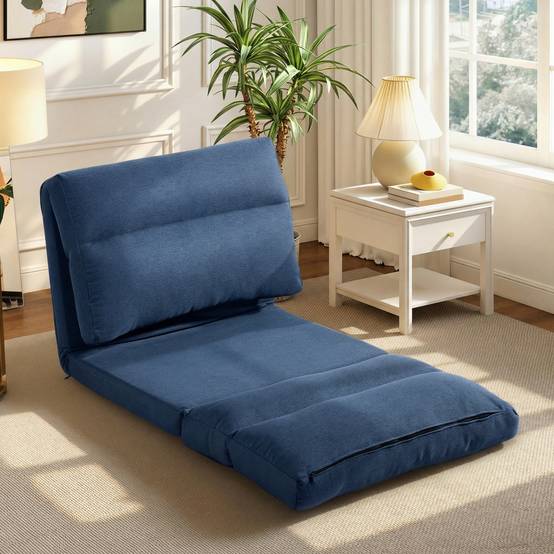 Fauteuil de sol canapé paresseux fauteuil convertible en lit inclinable 90° à 180° tissu - 70 x 72 x 56 cm - bleu foncé - Image 10