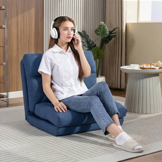 Fauteuil de sol canapé paresseux fauteuil convertible en lit inclinable 90° à 180° tissu - 70 x 72 x 56 cm - bleu foncé - Image 3