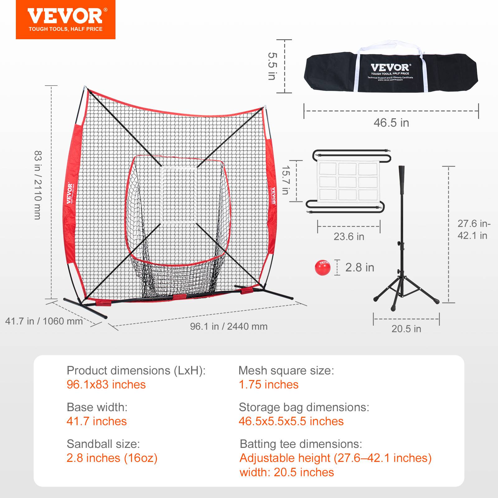 Vevor - VEVOR Filet entraînement baseball 244x211 cm, frapper, attraper, lancer. Cadre arc. - Image 7