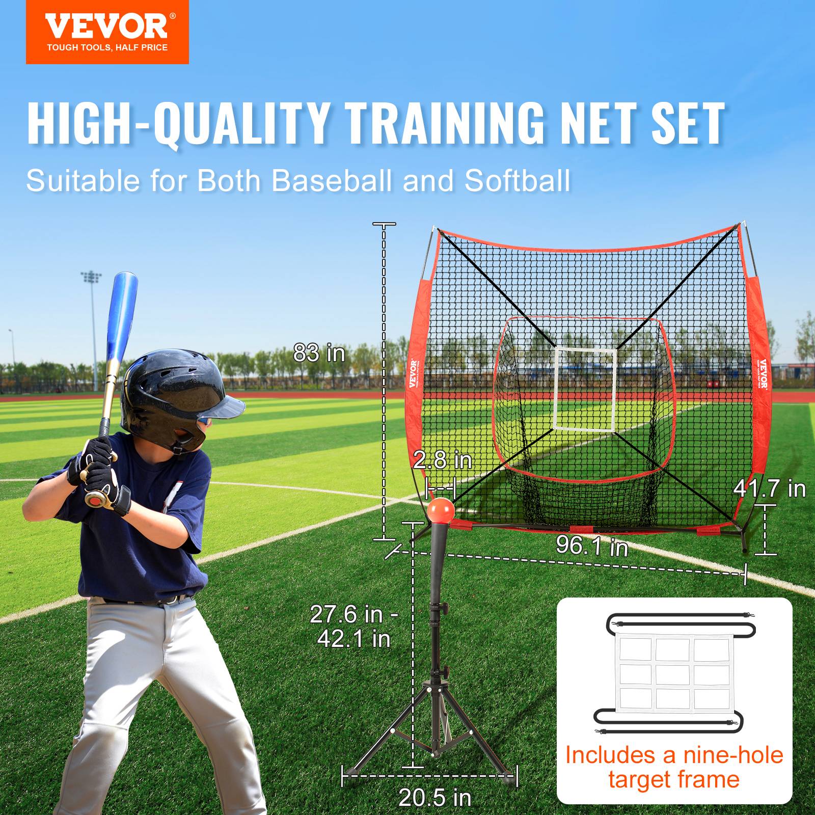 Vevor - VEVOR Filet entraînement baseball 244x211 cm, frapper, attraper, lancer. Cadre arc. - Image 2
