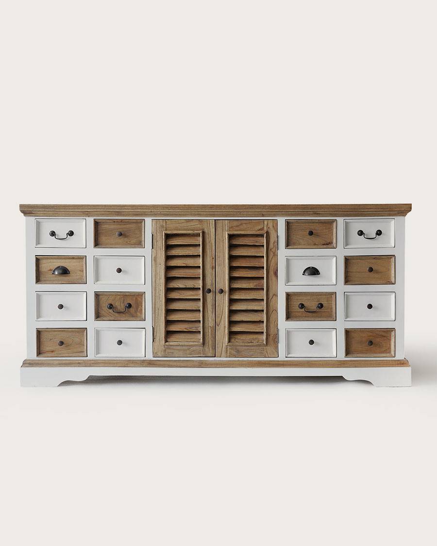Inda - Grand buffet blanc et naturel en Mindy massif 160 cm - UNIQKA - Image 1