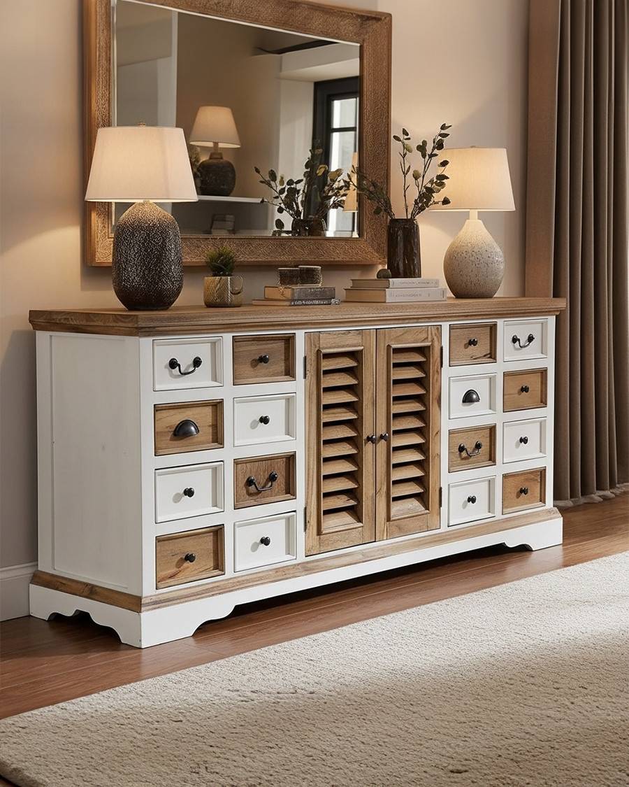 Inda - Grand buffet blanc et naturel en Mindy massif 160 cm - UNIQKA - Image 2