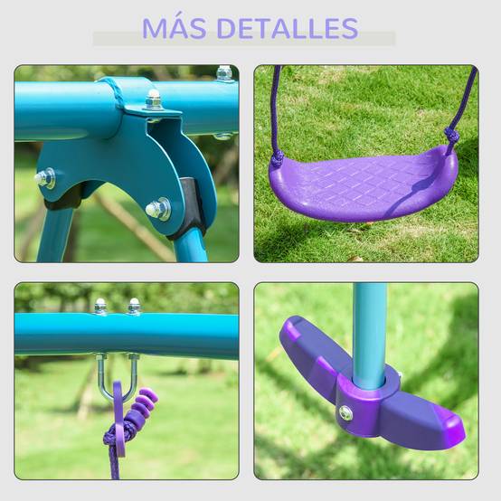 Portique jardin violet et bleu structure métallique hauteur modulable 2 balançoires et bascule 280 × 140 × 176 cm - Image 9