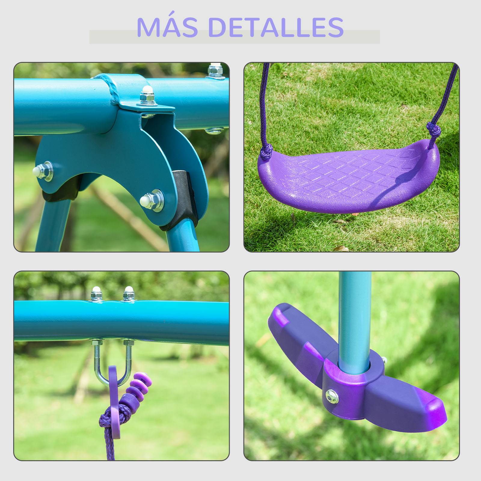 Portique jardin violet et bleu structure métallique hauteur modulable 2 balançoires et bascule 280 × 140 × 176 cm - Image 9