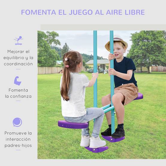 Portique jardin violet et bleu structure métallique hauteur modulable 2 balançoires et bascule 280 × 140 × 176 cm - Image 8