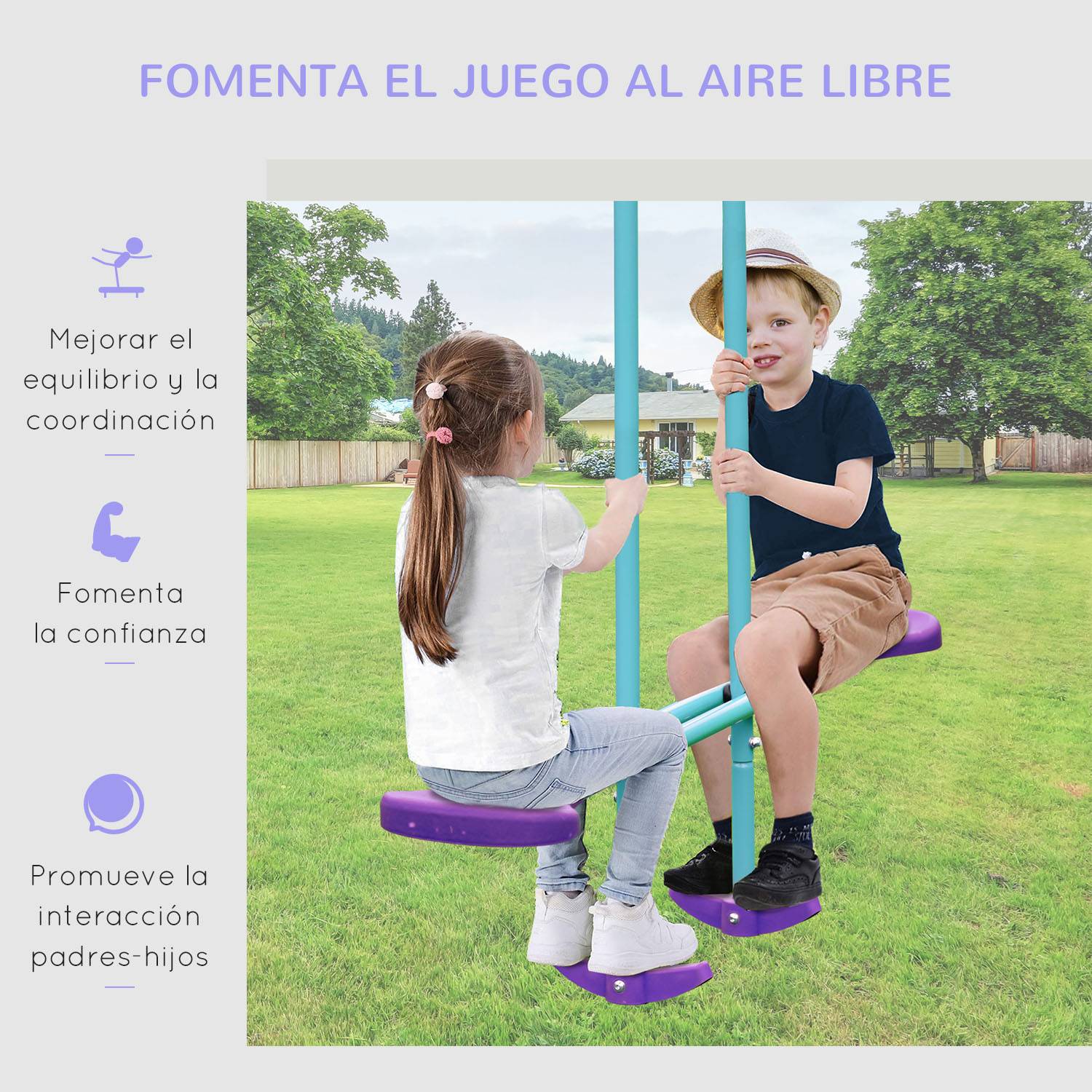 Portique jardin violet et bleu structure métallique hauteur modulable 2 balançoires et bascule 280 × 140 × 176 cm - Image 8