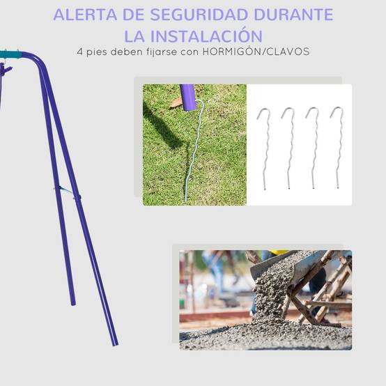 Portique jardin violet et bleu structure métallique hauteur modulable 2 balançoires et bascule 280 × 140 × 176 cm - Image 10