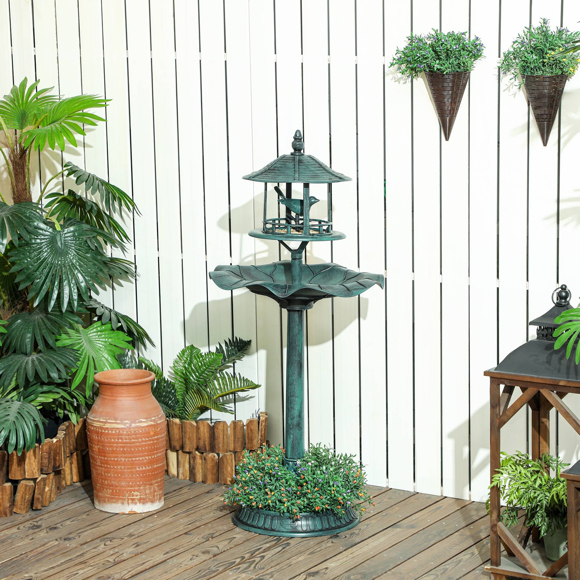 Maison Chic - Bain d'oiseaux abreuvoir pour oiseaux jardinière 3 en 1 Ø 50 x 113 cm polypropylène vert-de-gris - Image 4