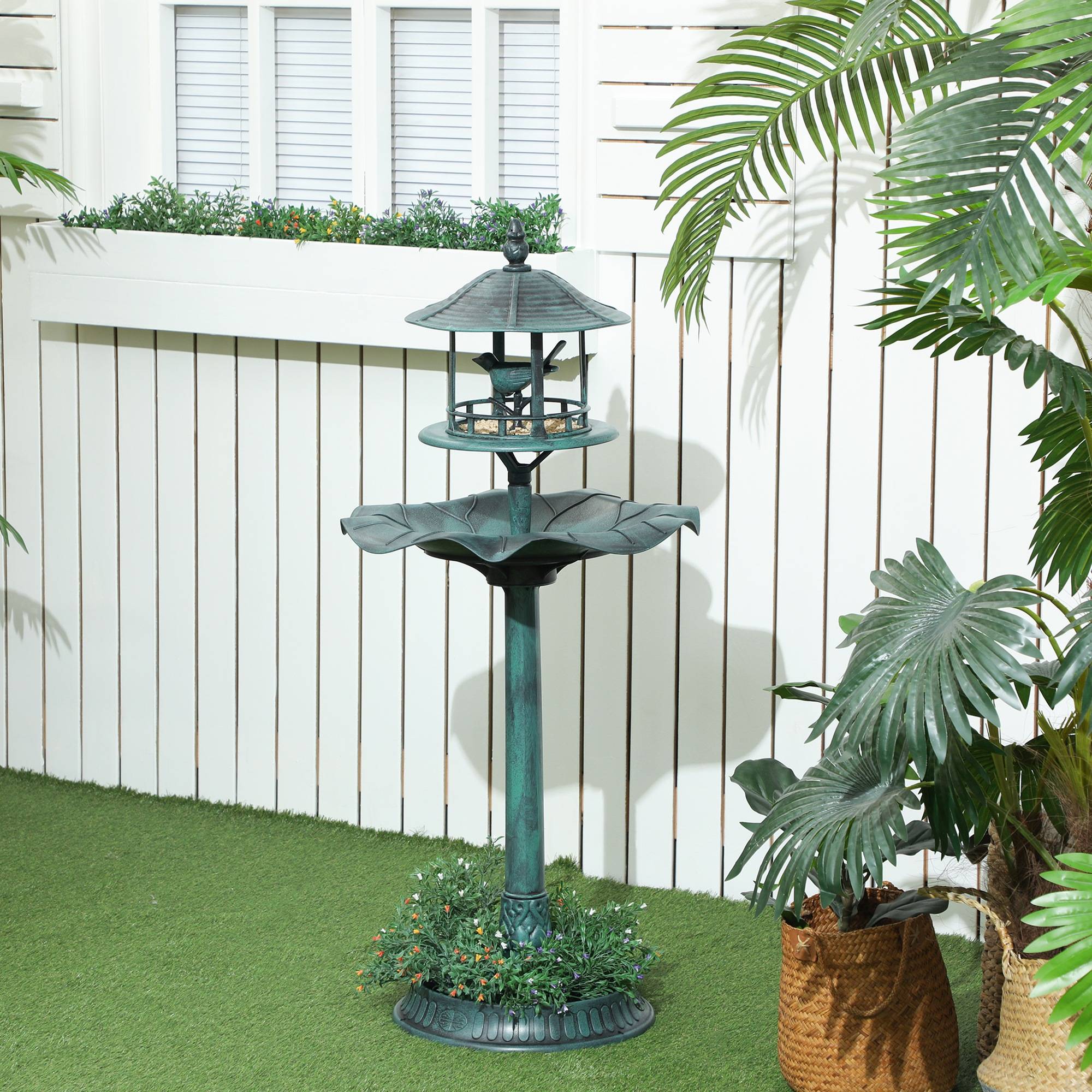 Maison Chic - Bain d'oiseaux abreuvoir pour oiseaux jardinière 3 en 1 Ø 50 x 113 cm polypropylène vert-de-gris - Image 2