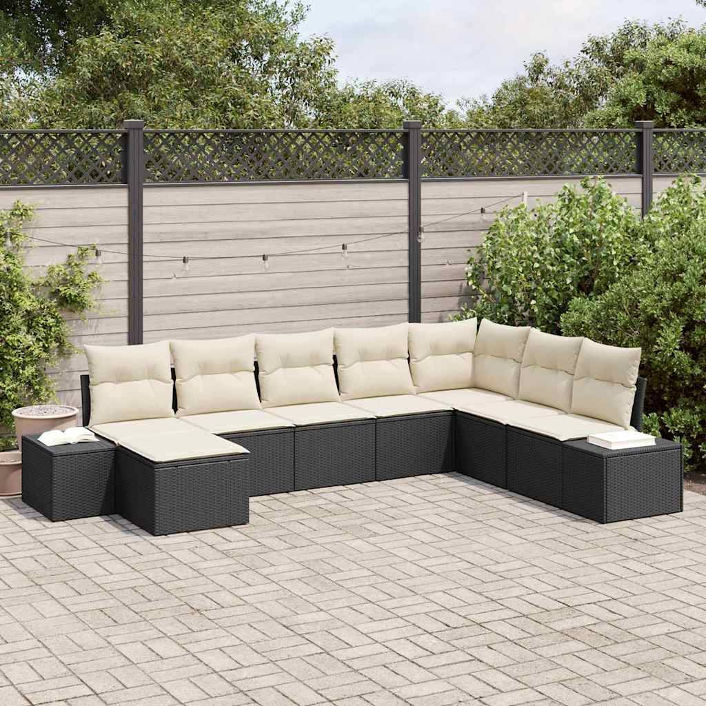 Canapé Panoramique Jardin 8 Pcs Polyrotin Modulable & Repose-Pieds Confortable Terrasse Noir – ComfortXL Outdoor Living - Image 1