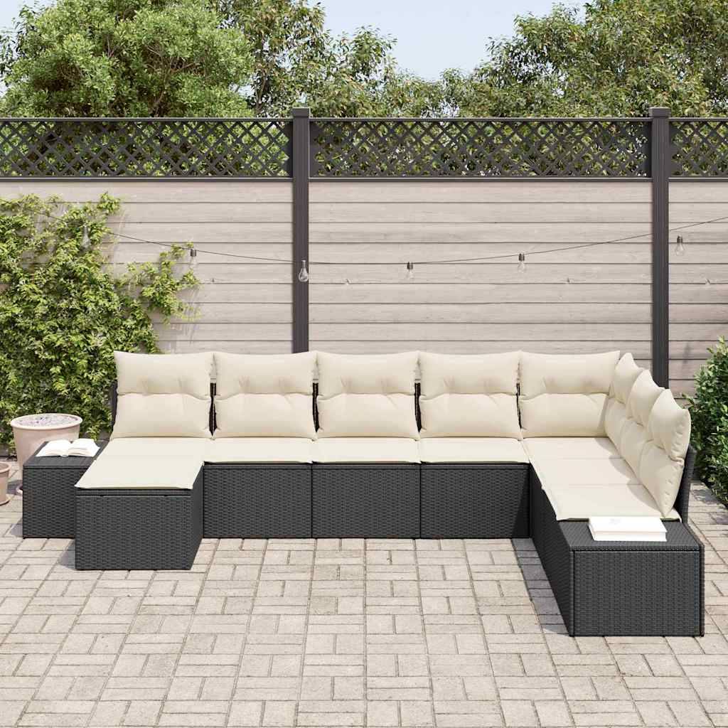 Canapé Panoramique Jardin 8 Pcs Polyrotin Modulable & Repose-Pieds Confortable Terrasse Noir – ComfortXL Outdoor Living - Image 3