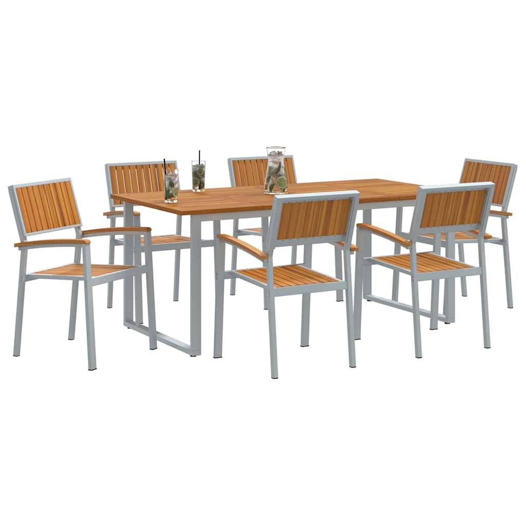 Salon de Jardin 6 Personnes Grande Table 180cm, Mobilier en Bois d'Acacia et Acier Gris – ComfortXL Outdoor Living - Image 3