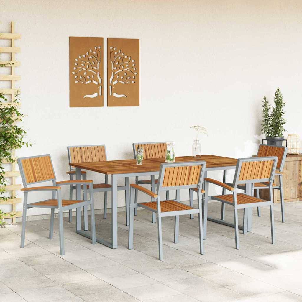 Salon de Jardin 6 Personnes Grande Table 180cm, Mobilier en Bois d'Acacia et Acier Gris – ComfortXL Outdoor Living - Image 4