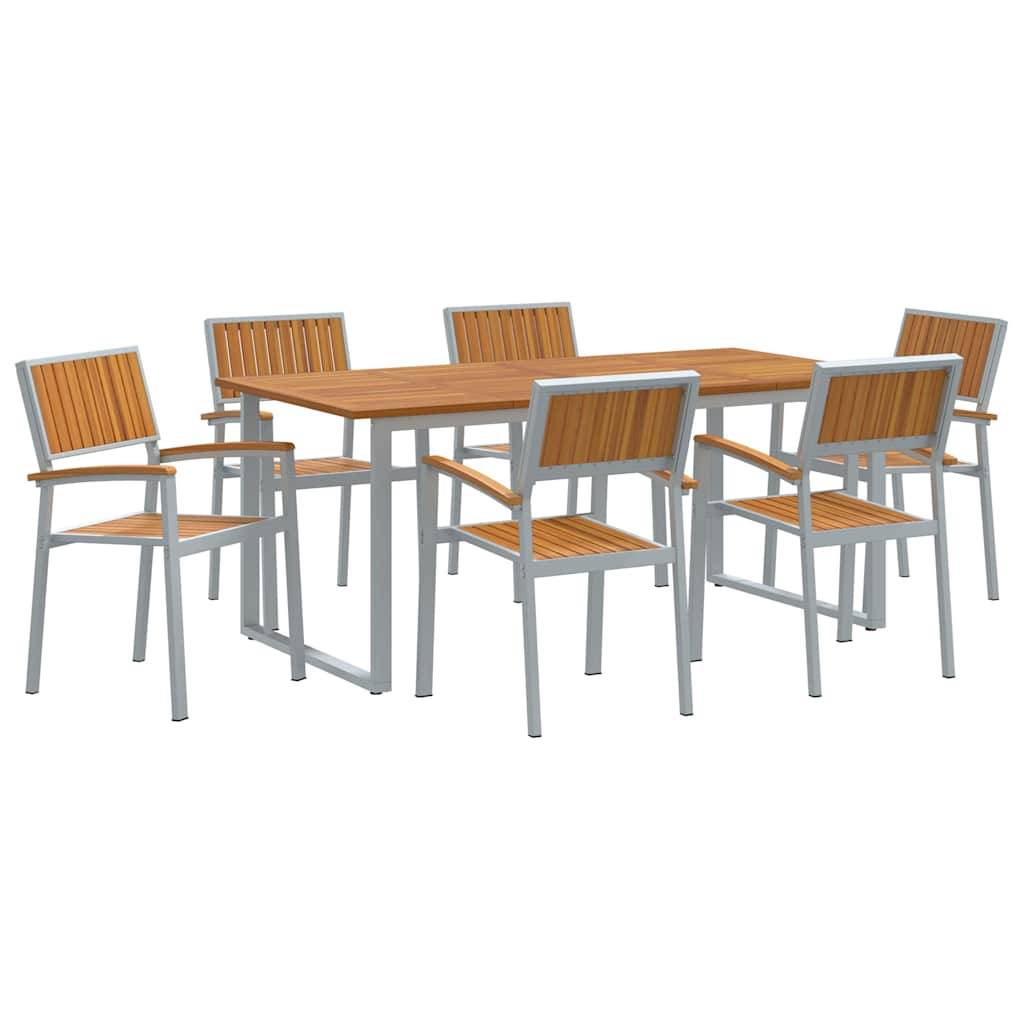 Salon de Jardin 6 Personnes Grande Table 180cm, Mobilier en Bois d'Acacia et Acier Gris – ComfortXL Outdoor Living - Image 2