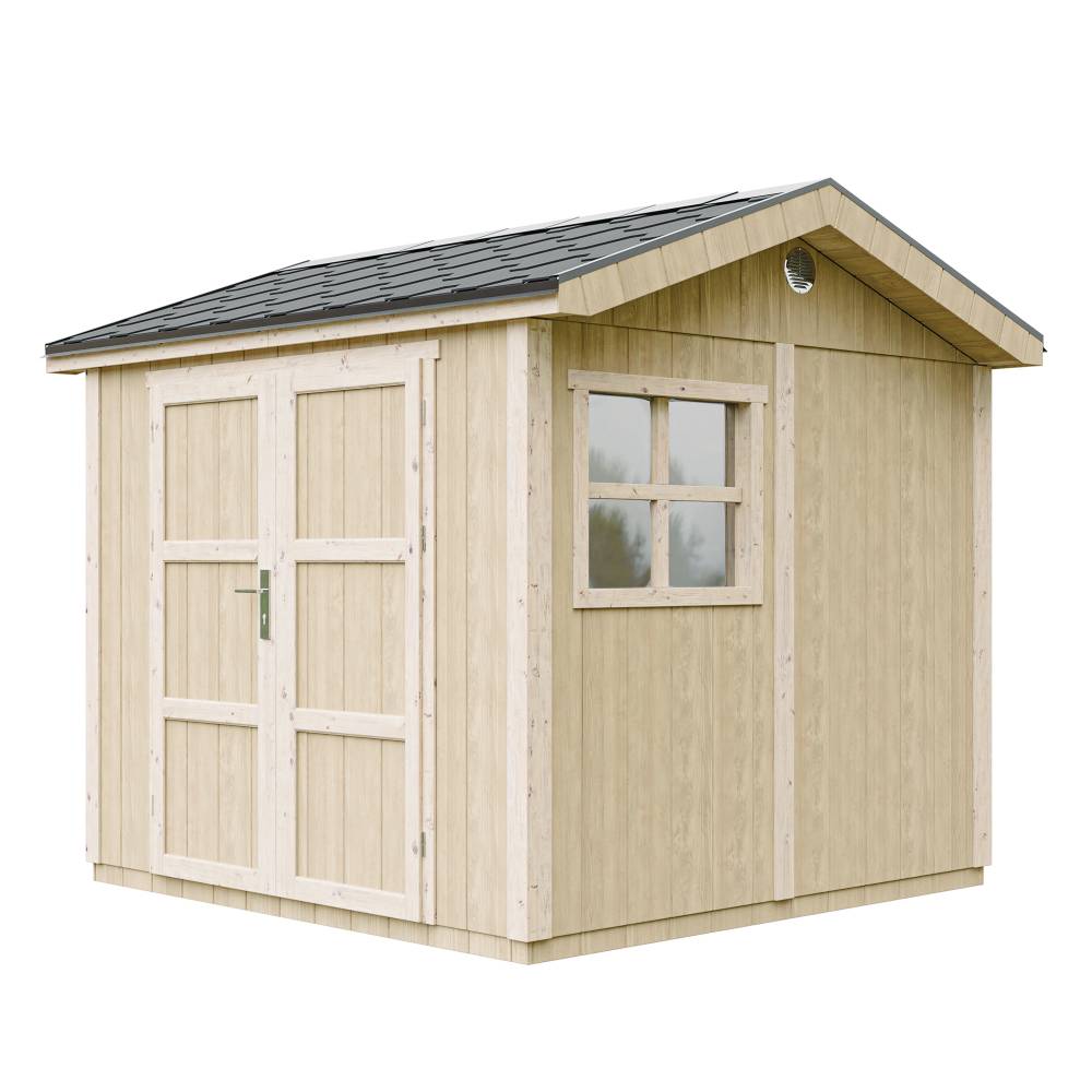 Timbela - Abri de Jardin Qualité Premium 5,9 m² - H252x250x294 cm avec un sol et des bardeaux bitumineuxs - Timbela M913A-HARVEST HONEY - Image 3
