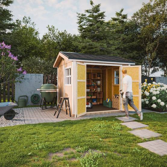 Timbela - Abri de Jardin Qualité Premium 5,9 m² - H252x250x294 cm avec un sol et des bardeaux bitumineuxs - Timbela M913A-HARVEST HONEY - Image 5