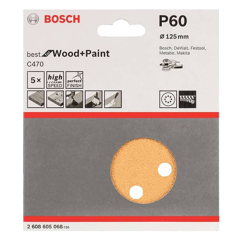 Bosch - 5 Disques abrasifs C470 BOSCH pour ponceuses excentriques Ø 125 mm Best for Wood and Paint 8 trous - taille  - BOSCH ACCESSOIRES - Image 2