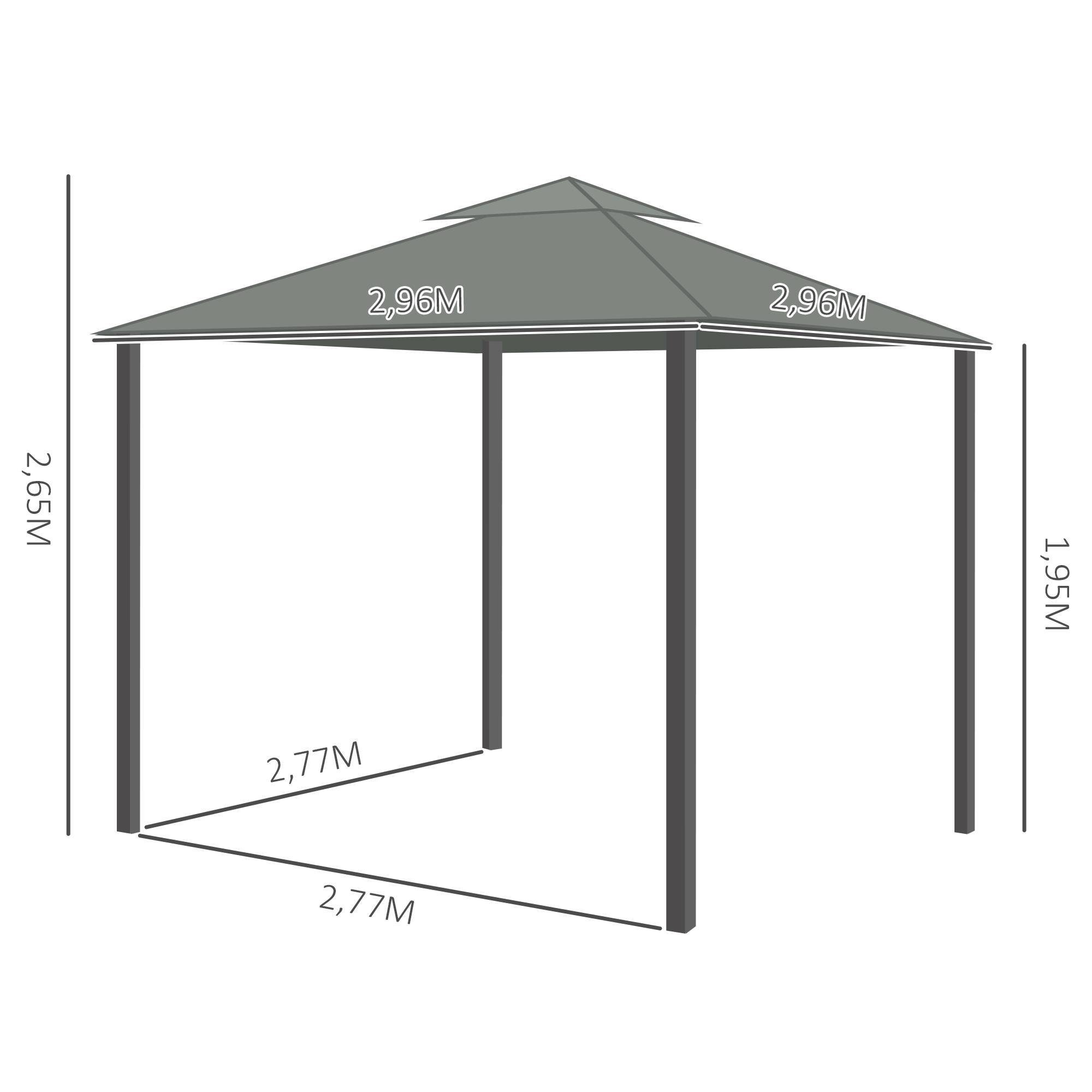 Pavillon jardin pavillon 2,96x2,96 m tente jardin toit double tente fête tente fête 4 parois moustiquaire résistant alu polyester gris foncé - Image 5