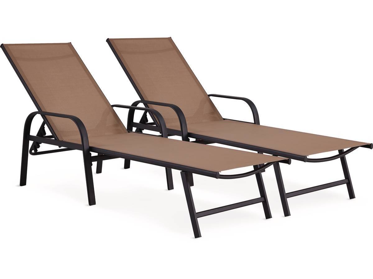 Habitat Et Jardin - Lot De 2 Bains De Soleil En Métal Avec Accoudoirs "farniente" - Taupe -habitat Et Jardin - Image 1