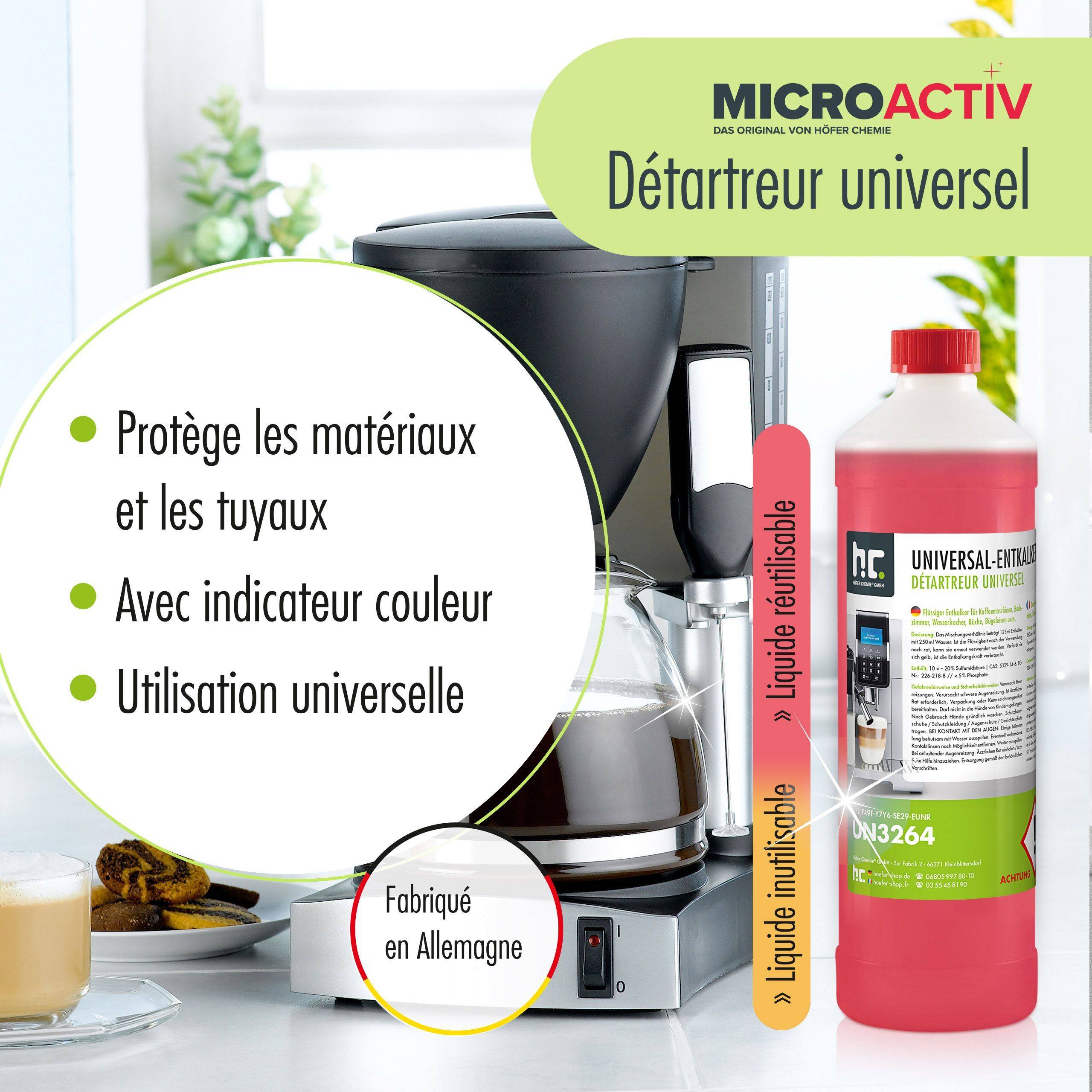 Détartrant universel Microactiv® avec indicateur de couleur pour machines à café entièrement automatiques en bidon de 5 L x 4 - Image 3