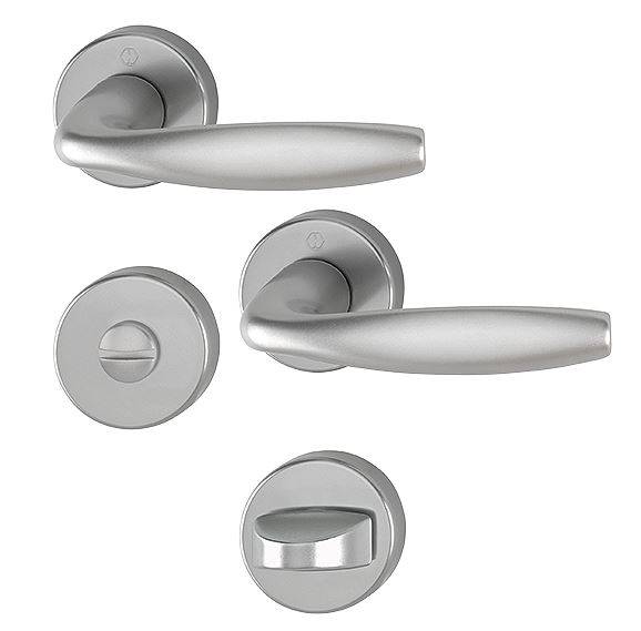 Paire de béquilles sur rosace New-York HOPPE 1810/42K/42KS Aspect Inox - Bec de cane condamnation - 3736208