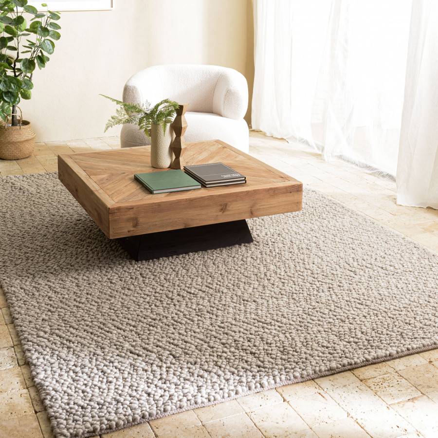 QUENTIN - Tapis rectangulaire 160x230cm en laine bouclée taupe - Image 2