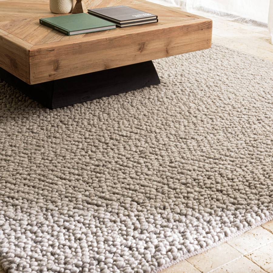 QUENTIN - Tapis rectangulaire 160x230cm en laine bouclée taupe - Image 3