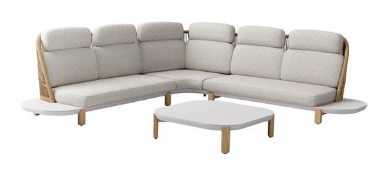 Proloisirs - Set salon d’angle MONTAGNE – 2 méridiennes + 1 angle + table basse – Crème naturel