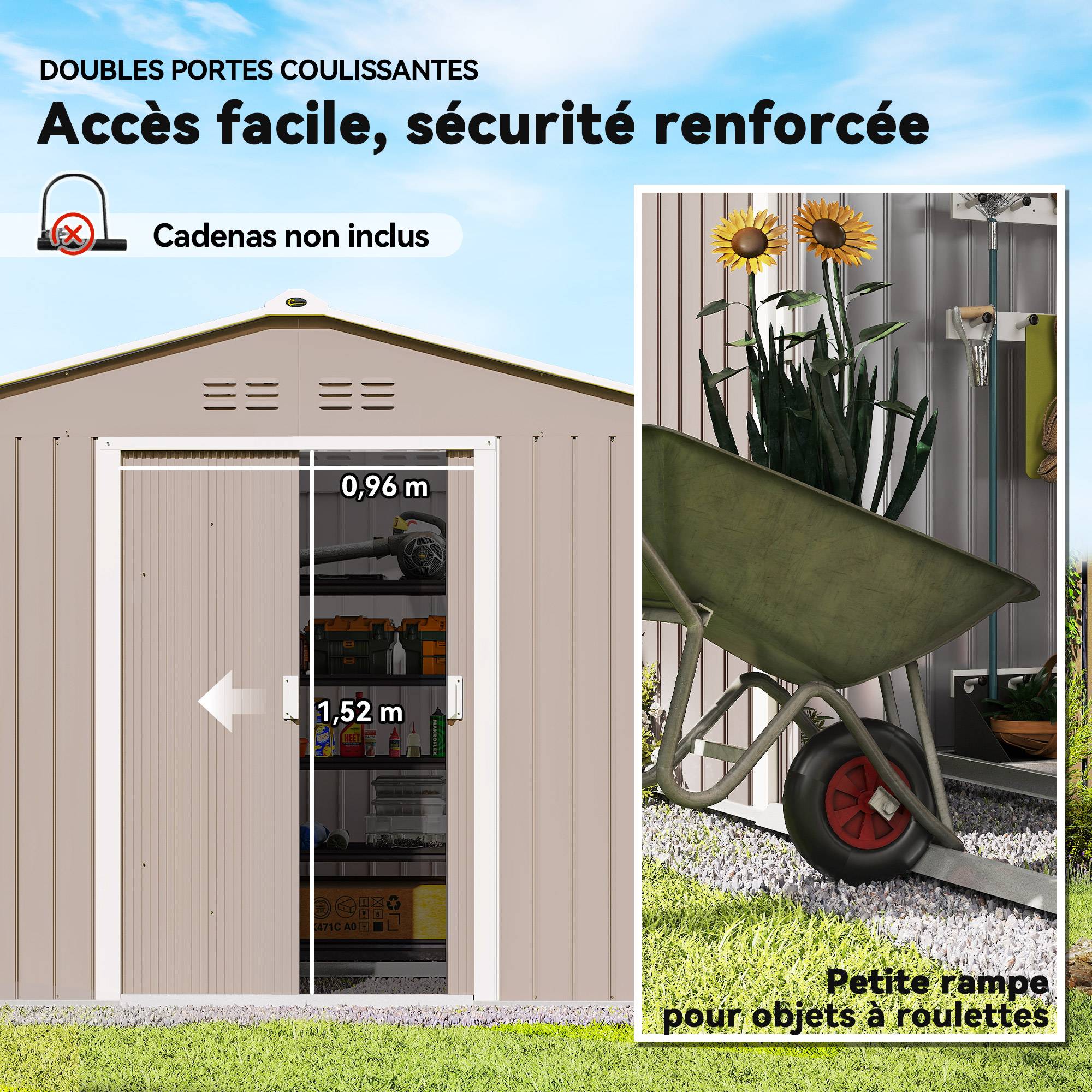 ComfortXL - Abri de jardin acier galvanisé grand rangement portes coulissantes 277x195cm gris clair - ComfortXL Outdoor Living - Image 8