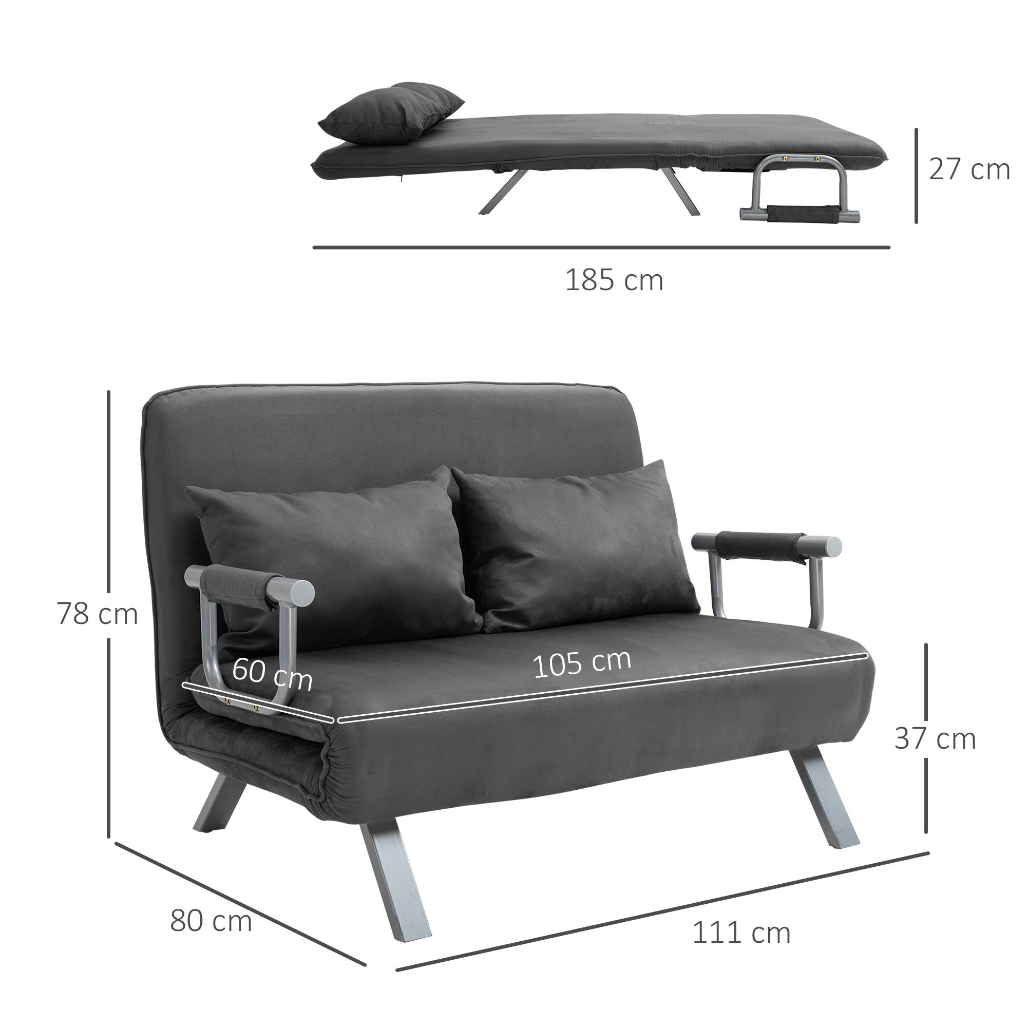 Canapé-lit 3 en 1 185x105 cm convertible 2 places gris, dossier réglable 5 positions, velours, coussins décoratifs méridienne - Image 5