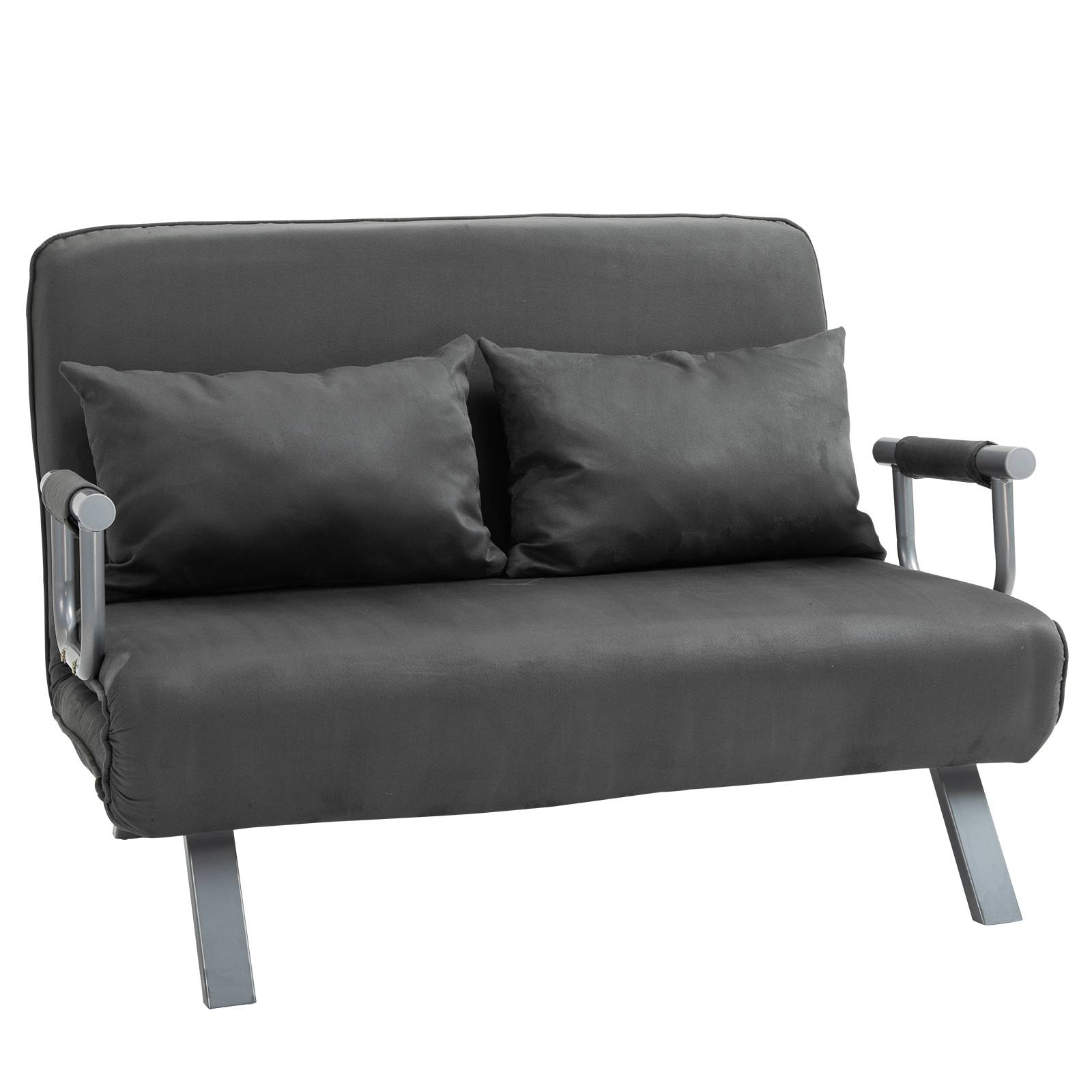 Canapé-lit 3 en 1 185x105 cm convertible 2 places gris, dossier réglable 5 positions, velours, coussins décoratifs méridienne - Image 2