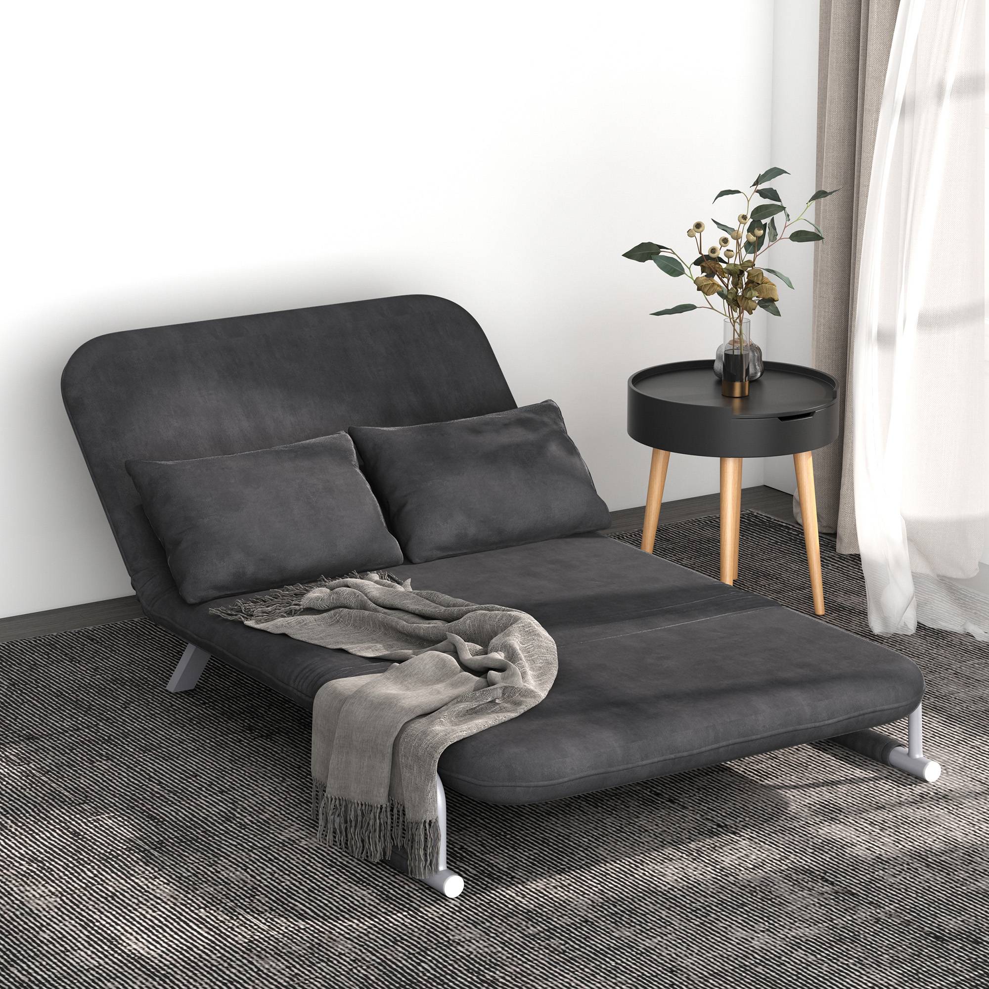Canapé-lit 3 en 1 185x105 cm convertible 2 places gris, dossier réglable 5 positions, velours, coussins décoratifs méridienne - Image 4