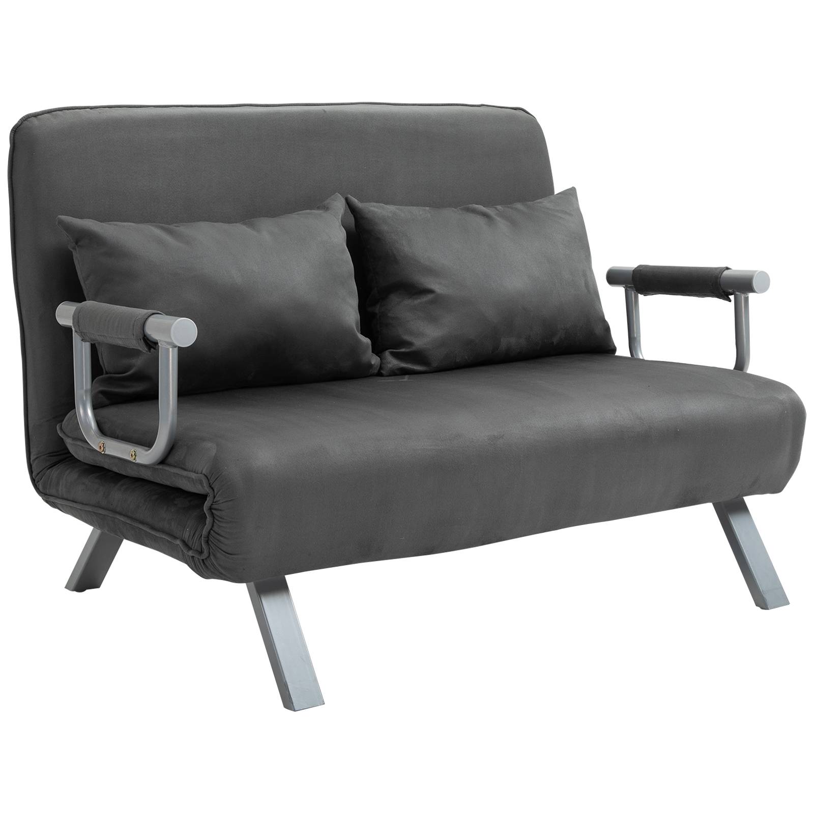 Canapé-lit 3 en 1 185x105 cm convertible 2 places gris, dossier réglable 5 positions, velours, coussins décoratifs méridienne - Image 1
