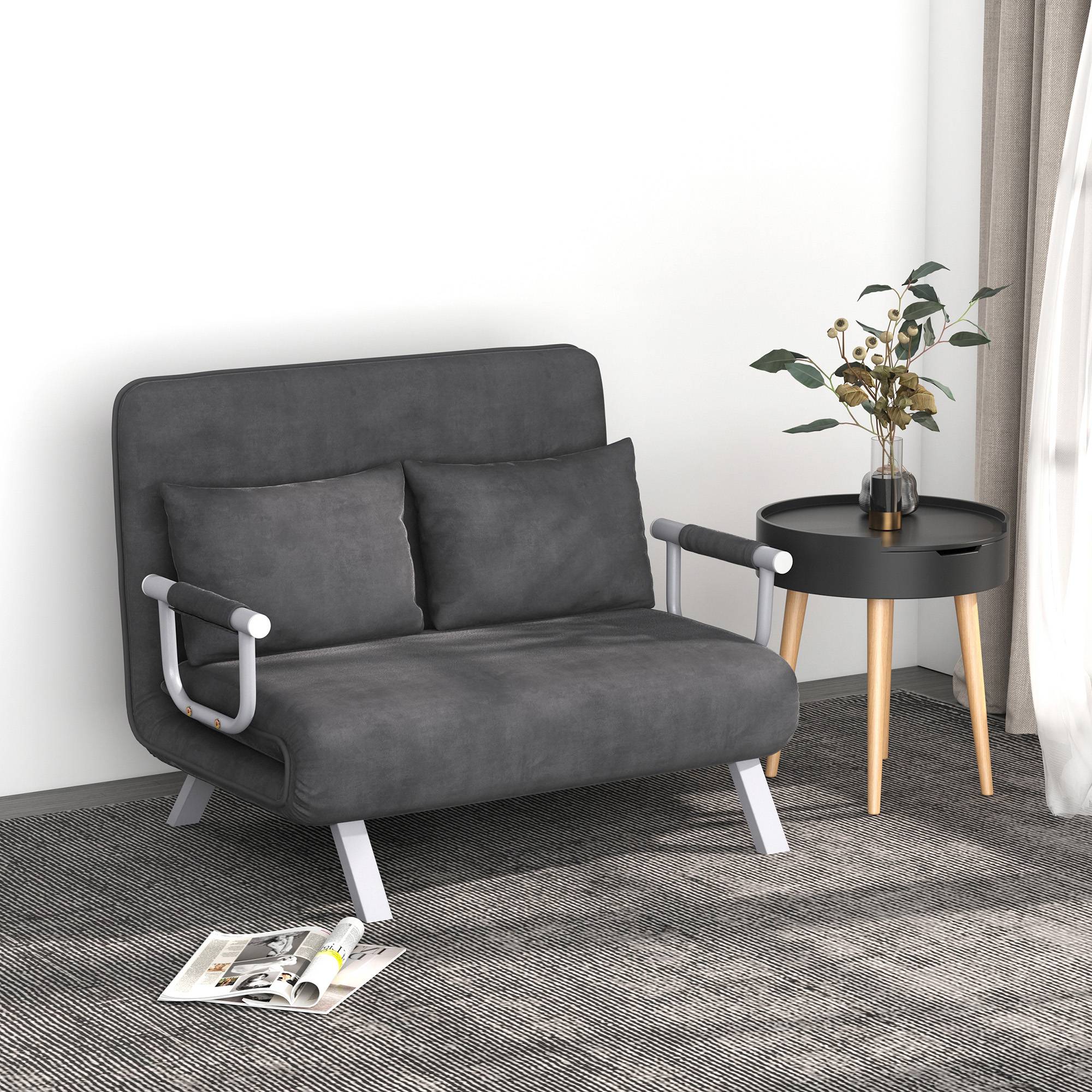Canapé-lit 3 en 1 185x105 cm convertible 2 places gris, dossier réglable 5 positions, velours, coussins décoratifs méridienne - Image 3