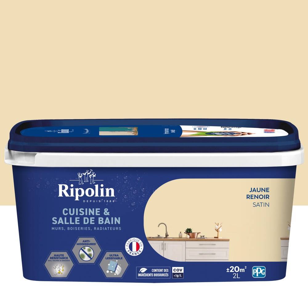 Ripolin - Peinture mur, RIPOLIN cuisine et bain, 2 litres, jaune renoir satin - Image 1