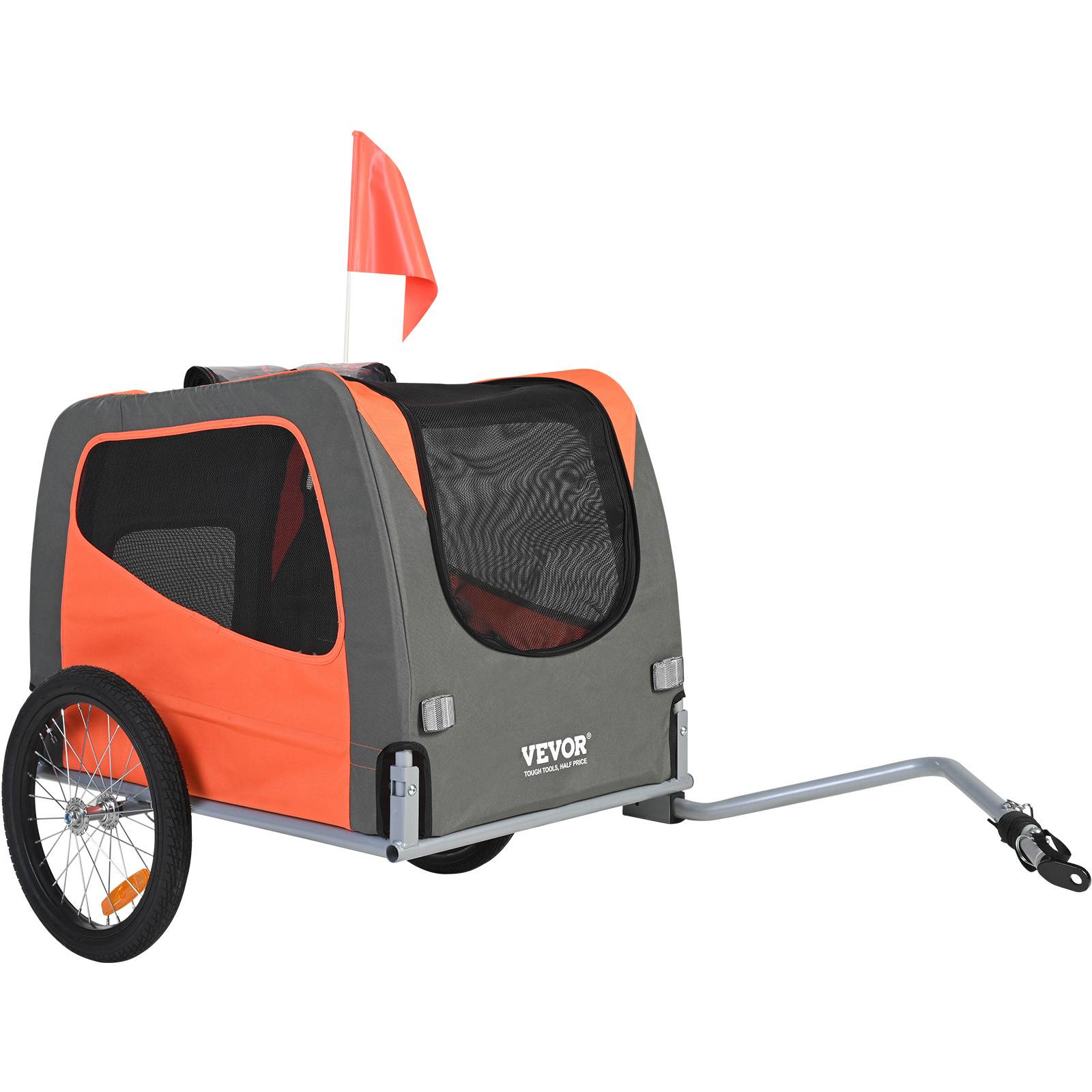 Remorque vélo chien pliable, charge 30 kg, roues dégagement rapide. Orange/gris. - Image 1