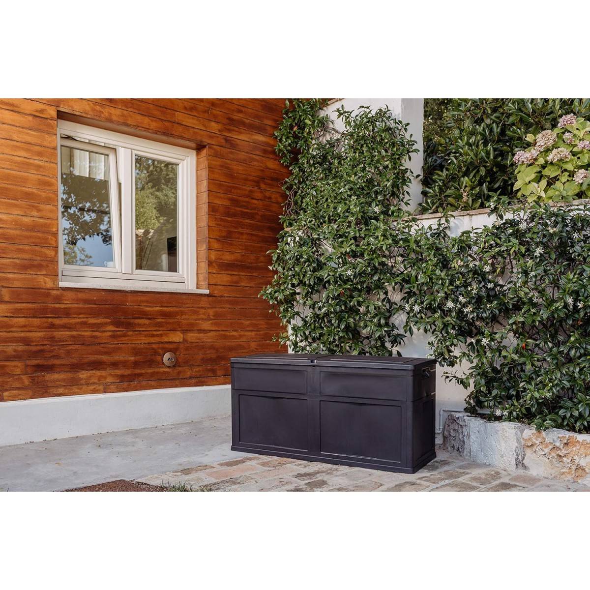 Coffre de Jardin en résine 320 Litres NOIR 119 X 46 X 60 cm Protection Anti UV TOOMAX - Image 7