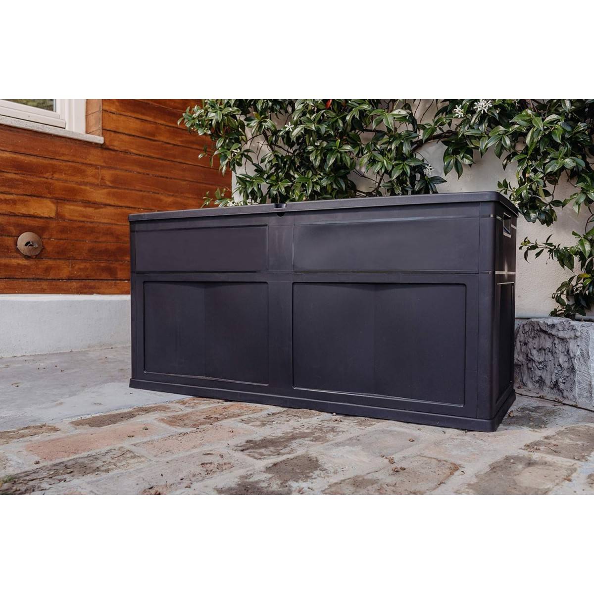 Coffre de Jardin en résine 320 Litres NOIR 119 X 46 X 60 cm Protection Anti UV TOOMAX - Image 3