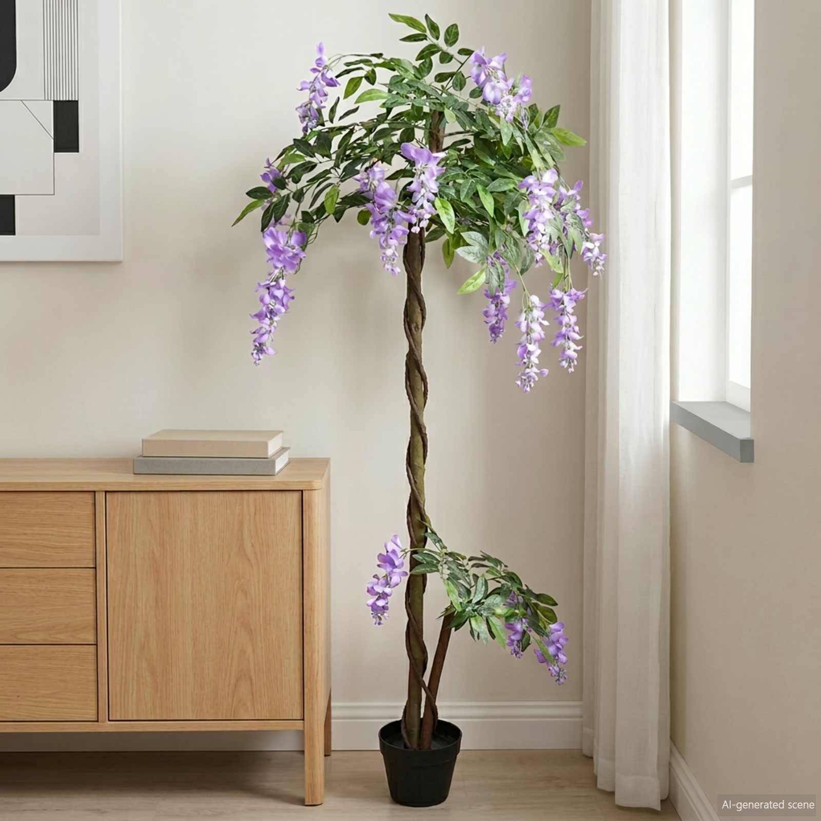 Arbre à fleurs artificiel bois et tissu pourpre 80 x 18 x 160 cm - PANGIVO - Image 1
