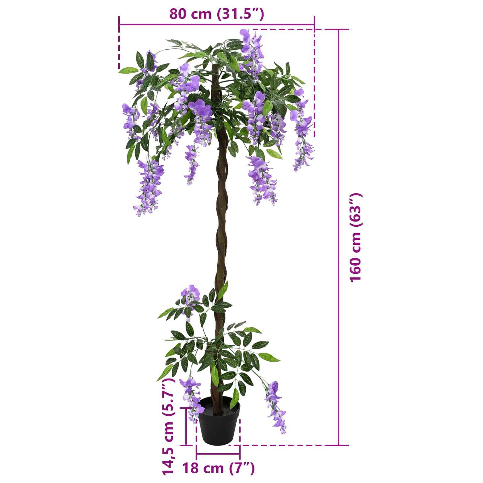 Arbre à fleurs artificiel bois et tissu pourpre 80 x 18 x 160 cm - PANGIVO - Image 6