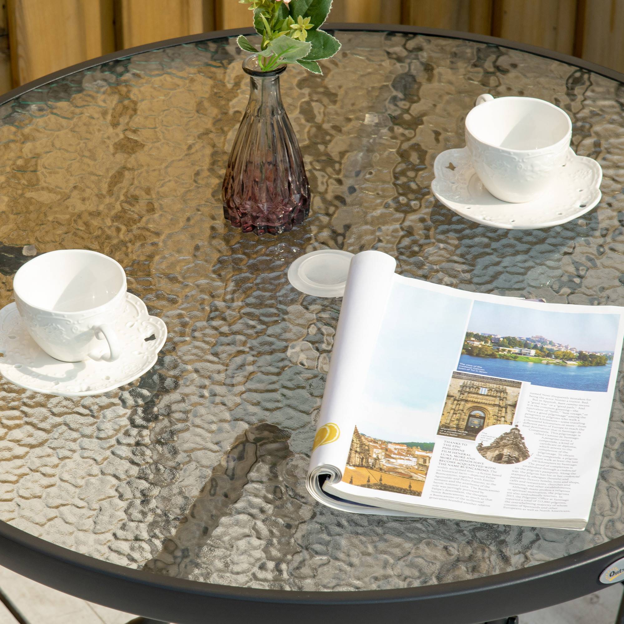 ComfortXL - Table de jardin ronde métal plateau en verre trempé avec trou pour parasol noir - ComfortXL Outdoor Living - Image 10