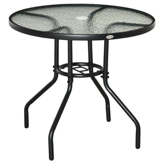 ComfortXL - Table de jardin ronde métal plateau en verre trempé avec trou pour parasol noir - ComfortXL Outdoor Living - Image 2