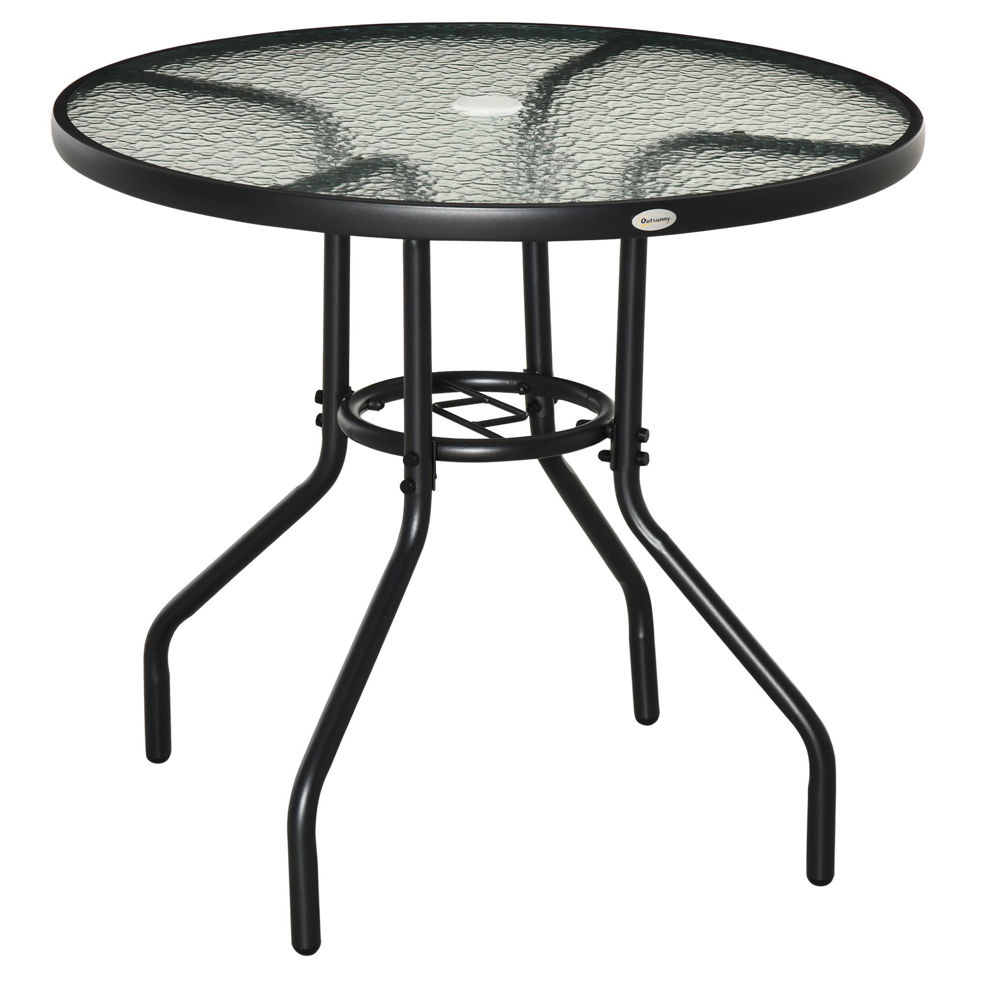ComfortXL - Table de jardin ronde métal plateau en verre trempé avec trou pour parasol noir - ComfortXL Outdoor Living - Image 2